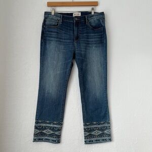 DRIFTWOOD Women Blue Embroidered Denim Crop Colette Artisinal Ankle Jean Size 32